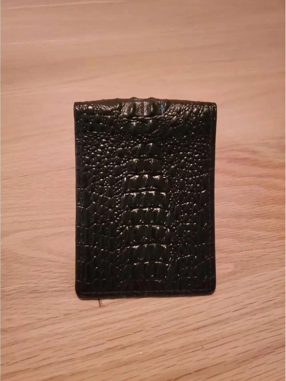 Black Crocodile Embossed Leather Card Holder with 3D Crocodile Head Design